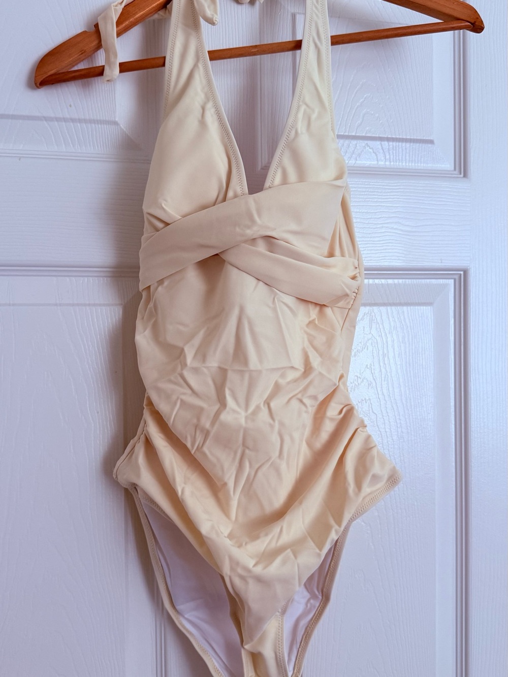 Ivory Cream One-Piece Swimsuit with Twist Front